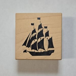 Wooden Stamp with Ship Design - American Art Stamp (Great Condition!)
